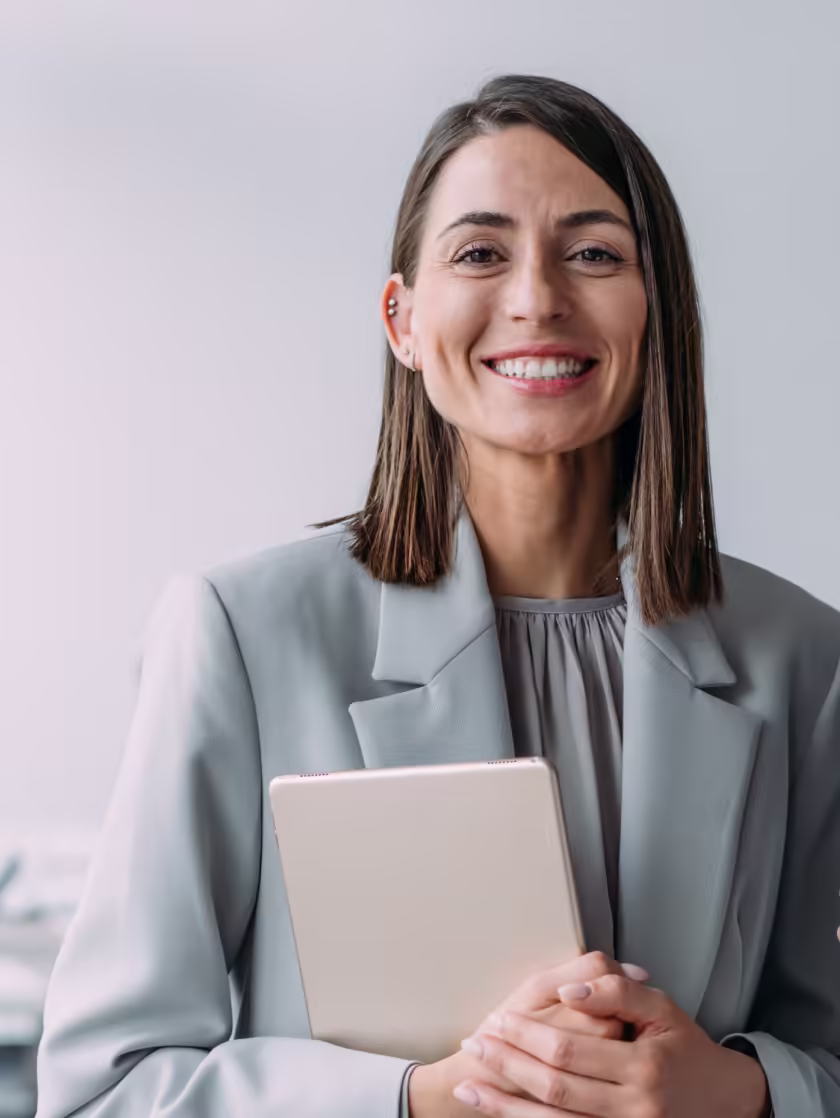 woman in gray suit